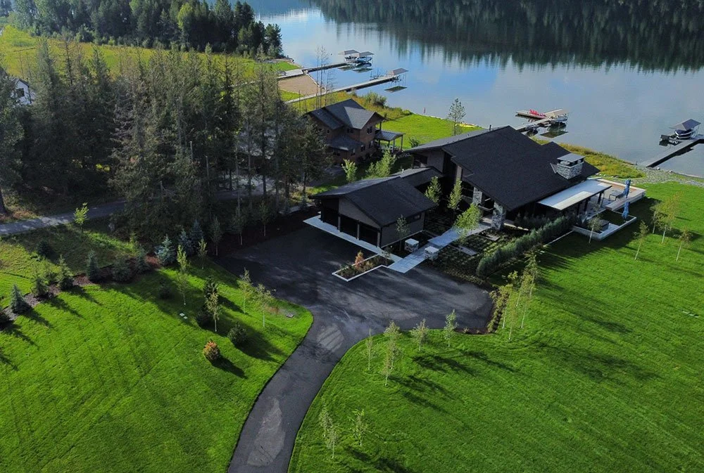 Aerial view of an Outdoors by Design landscape in North Idaho