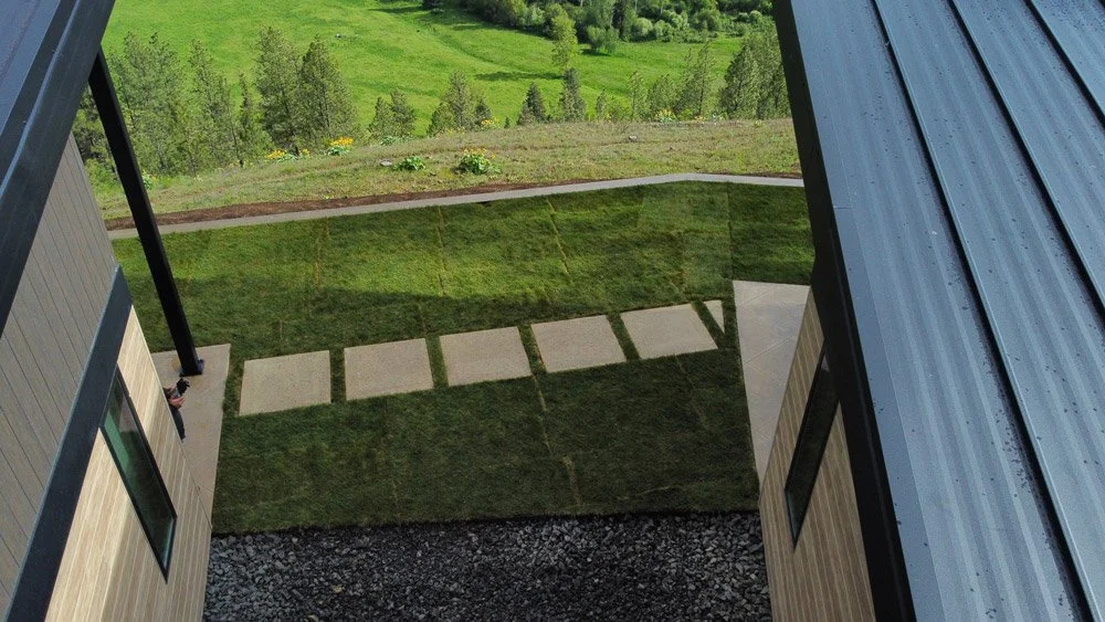 Aerial view of an Outdoors by Design landscape in North Idaho